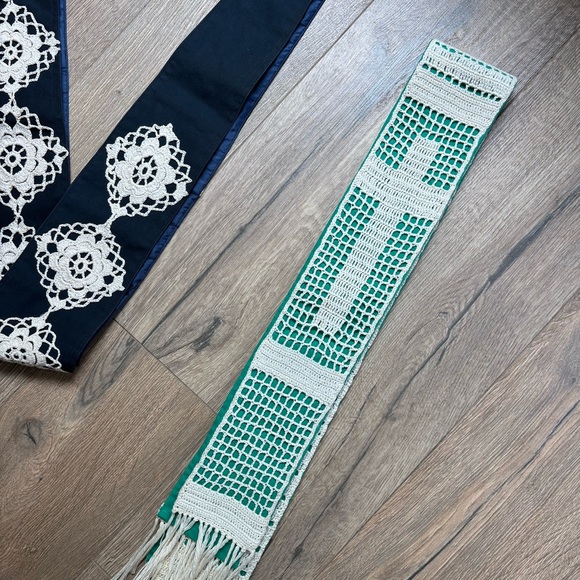 Set of Vintage Clergy Priest Stoles with Vintage Crochet Green Navy Minister - Picture 8 of 12
